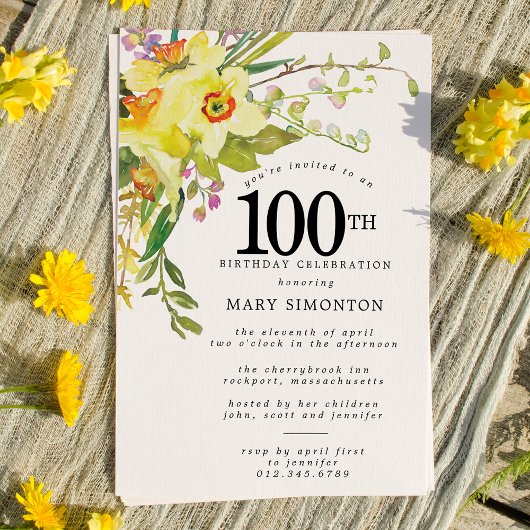 Rustic Boho Yellow Daffodil 100th Birthday Kaart