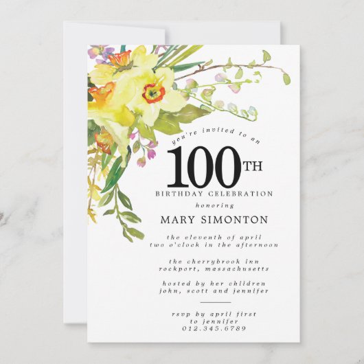 Rustic Boho Yellow Daffodil 100th Birthday Kaart (Voorkant)