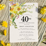 Rustic Boho Yellow Daffodil 40th Birthday Kaart<br><div class="desc">Een mooie voorjaarsflorale regeling biedt gele en witte kleefstoffen. De geassorteerde groenery en daffodil stammen geven het moderne Boho vibe. De achterkant van de 40ste verjaardagsuitnodiging is fel zonnig geel. Ideale keuze voor een voorjaarsfeestje.</div>