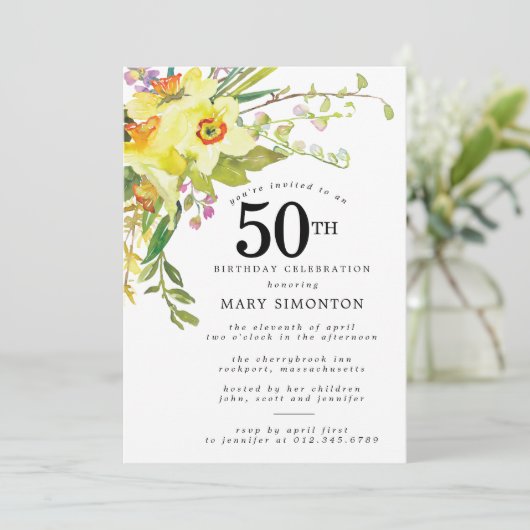 Rustic Boho Yellow Daffodil 50th Birthday Kaart (Staand voorkant)