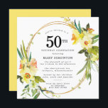 Rustic Boho Yellow Daffodil 50th Birthday Kaart<br><div class="desc">Een prachtige lentepflorale constructie is voorzien van gele en witte daffodils die een bijtend lijst versieren. De geassorteerde groenery en daffodil stammen geven het moderne Boho vibe. De achterkant van de vijftigste verjaardagsuitnodiging is fel zonnig geel. Ideale keuze voor een lentesjarig feestje.</div>