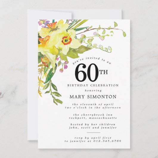 Rustic Boho Yellow Daffodil 60th Birthday Kaart (Voorkant)