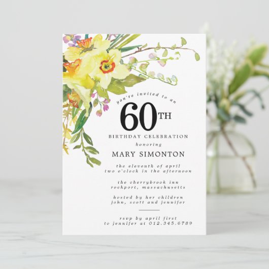Rustic Boho Yellow Daffodil 60th Birthday Kaart (Staand voorkant)