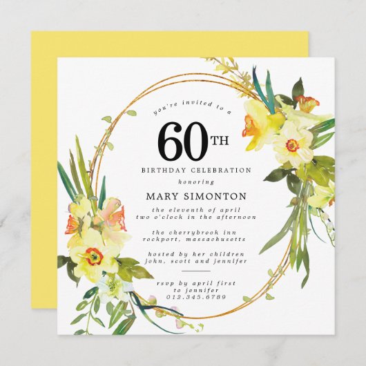 Rustic Boho Yellow Daffodil 60th Birthday Kaart (Voorkant / Achterkant)