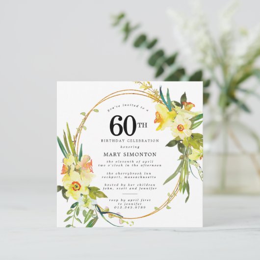 Rustic Boho Yellow Daffodil 60th Birthday Kaart (Staand voorkant)