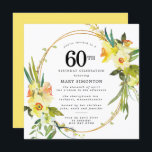 Rustic Boho Yellow Daffodil 60th Birthday Kaart<br><div class="desc">Een prachtige lentepflorale constructie is voorzien van gele en witte daffodils die een bijtend lijst versieren. De geassorteerde groenery en daffodil stammen geven het moderne Boho vibe. De achterkant van de 60ste verjaardagsuitnodiging is fel zonnig geel. Ideale keuze voor een lentesjarig feestje.</div>
