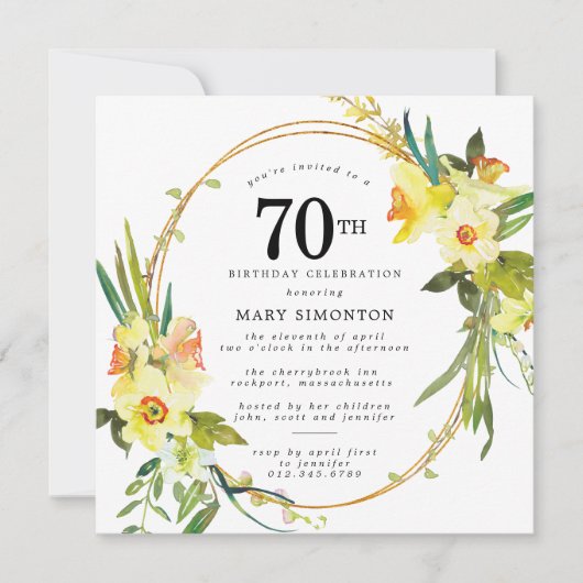 Rustic Boho Yellow Daffodil 70th Birthday Kaart (Voorkant)