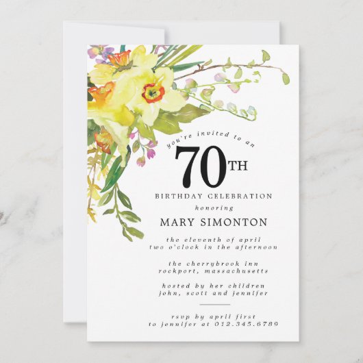 Rustic Boho Yellow Daffodil 70th Birthday Kaart (Voorkant)