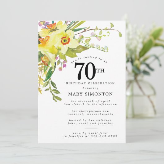 Rustic Boho Yellow Daffodil 70th Birthday Kaart (Staand voorkant)