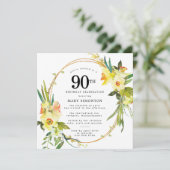 Rustic Boho Yellow Daffodil 90th Birthday Kaart (Staand voorkant)