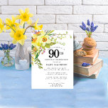 Rustic Boho Yellow Daffodil 90th Birthday Kaart<br><div class="desc">Een prachtige lentepflorale constructie is voorzien van gele en witte daffodils die een bijtend lijst versieren. De geassorteerde groenery en daffodil stammen geven het moderne Boho vibe. De achterkant van de 90ste verjaardagsuitnodiging is fel zonnig geel. Ideale keuze voor een lentesjarig feestje.</div>