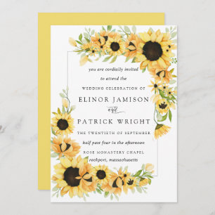 Rustic Boho Yellow Sunflower Summer Wedding Kaart