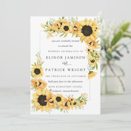 Rustic Boho Yellow Sunflower Summer Wedding Kaart (Staand voorkant)