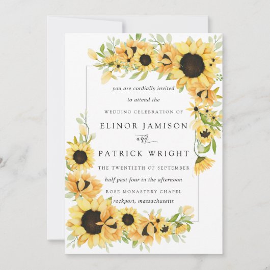 Rustic Boho Yellow Sunflower Summer Wedding Kaart (Voorkant)