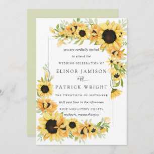 Rustic Boho Yellow Sunflower Summer Wedding Kaart