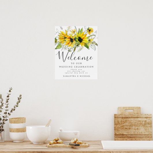 Rustic Boho Yellow Sunflower Weduwwelkomstbord Poster (Keuken)