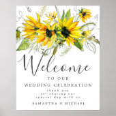 Rustic Boho Yellow Sunflower Weduwwelkomstbord Poster (Voorkant)