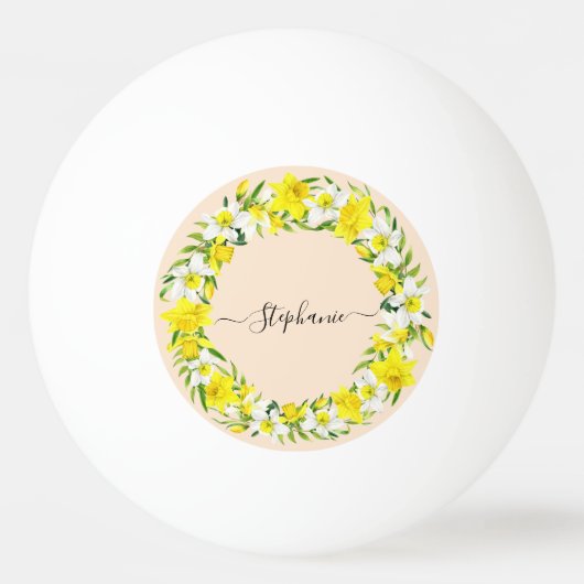 Rustic Boho Yellow Waterverf Daffodil Custom Pingpongbal (Voorkant)
