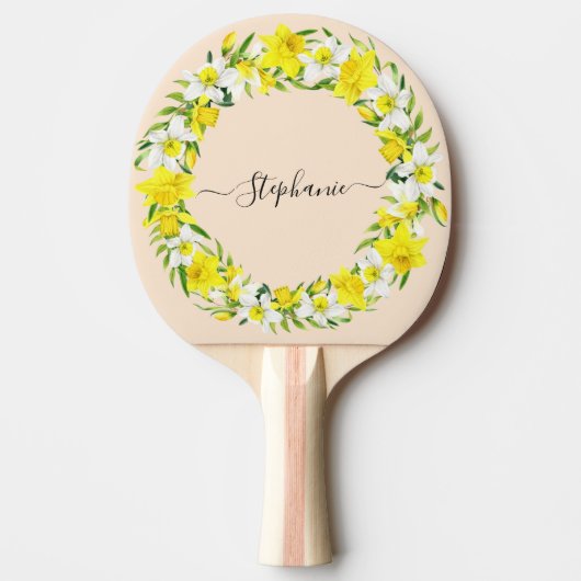 Rustic Boho Yellow Waterverf Daffodil Custom Tafeltennisbatje (Voorkant)