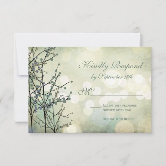 Rustic Bokeh Blossoms Wedding RSVP-kaarten RSVP Kaartje (Voorkant)