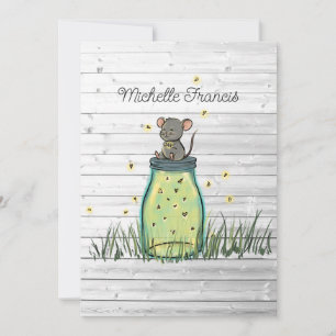 Rustic Bokeh Mouse Firefly Mason Jar Shower Invita Kaart