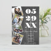 Rustic Bold Vier Foto Save the Date | Grijs (Staand voorkant)