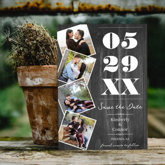 Rustic Bold Vier Foto Save the Date | Grijs