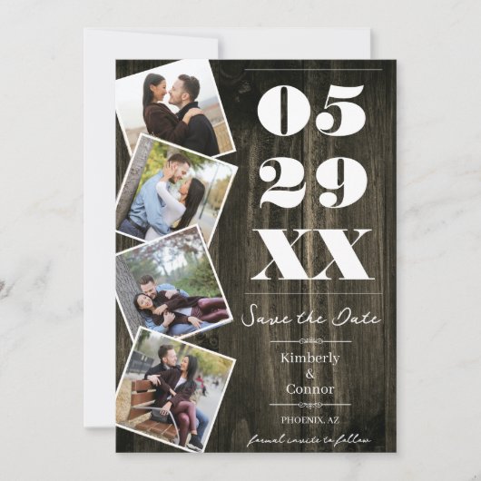 Rustic Bold Vier Foto Save the Date | Natuurlijk (Voorkant)