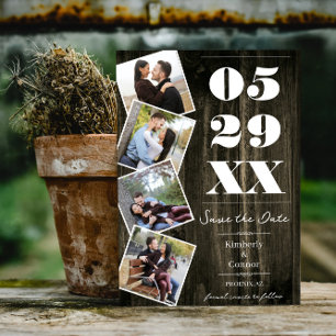 Rustic Bold Vier Foto Save the Date Natuurlijk