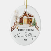 RUSTIC Bomen Nana En Papa Pine Eerste Kerstmis Keramisch Ornament (Rechts)