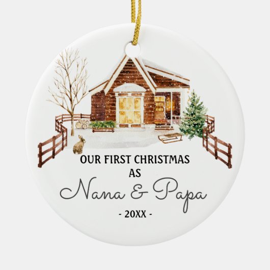 RUSTIC Bomen Nana En Papa Pine Eerste Kerstmis Keramisch Ornament (Voorkant)