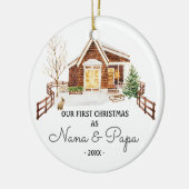 RUSTIC Bomen Nana En Papa Pine Eerste Kerstmis Keramisch Ornament (Links)