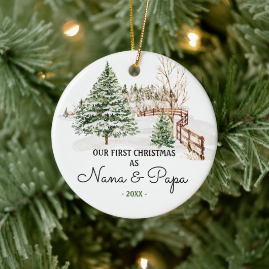 RUSTIC Bomen Nana En Papa Pine Eerste Kerstmis Keramisch Ornament (Boom)