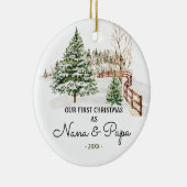 RUSTIC Bomen Nana En Papa Pine Eerste Kerstmis Keramisch Ornament (Rechts)
