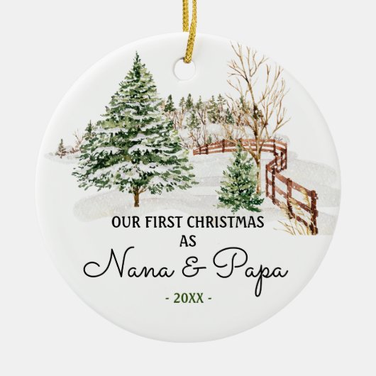 RUSTIC Bomen Nana En Papa Pine Eerste Kerstmis Keramisch Ornament (Voorkant)