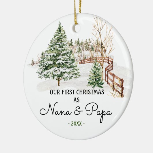RUSTIC Bomen Nana En Papa Pine Eerste Kerstmis Keramisch Ornament (Links)