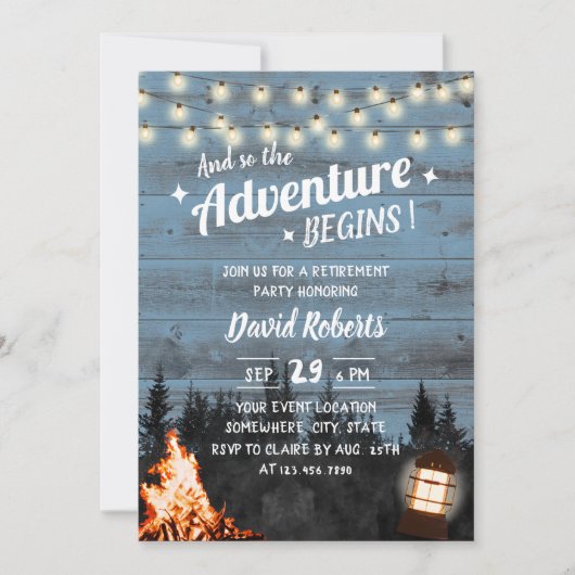 Rustic Bonfire Lantern Dusty Blue Barn Retirement Kaart (Voorkant)