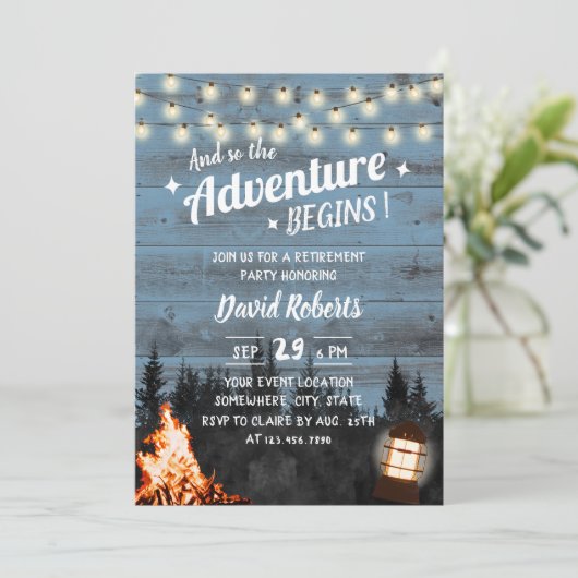 Rustic Bonfire Lantern Dusty Blue Barn Retirement Kaart (Staand voorkant)