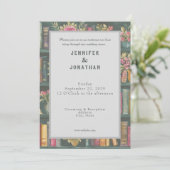 Rustic Book Lovers Print Floral Wedding Invitation Kaart (Staand voorkant)