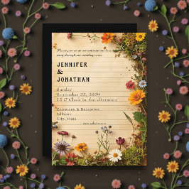 Rustic Book Lovers Print Floral Wedding Invitation Kaart
