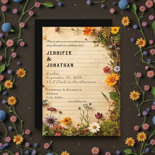 Rustic Book Lovers Print Floral Wedding Invitation Kaart