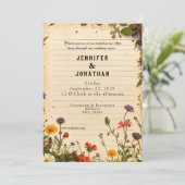 Rustic Book Lovers Print Floral Wedding Invitation Kaart (Staand voorkant)