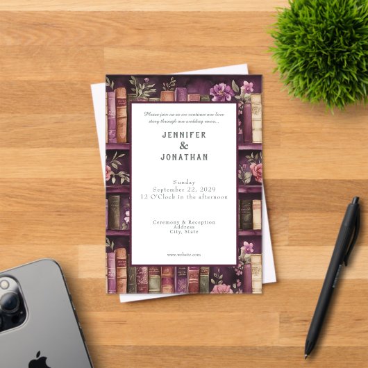Rustic Book Lovers Print Wedding Invitation Acryl Uitnodigingen (Insitu (Uitnodiging))