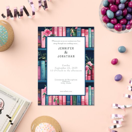 Rustic Book Lovers Print Wedding Invitation Acryl Uitnodigingen (Insitu (Viering))