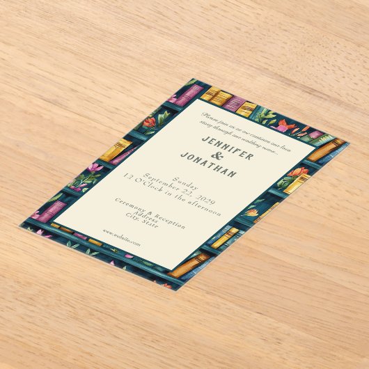 Rustic Book Lovers Print Wedding Invitation Acryl Uitnodigingen (Laagn)