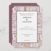Rustic Book Lovers Print Wedding Invitation Kaart (Voorkant / Achterkant)
