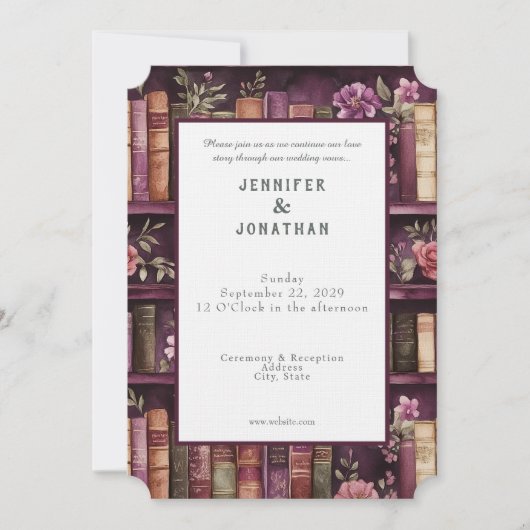 Rustic Book Lovers Print Wedding Invitation Kaart (Voorkant)
