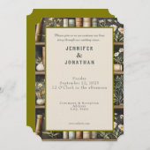 Rustic Book Lovers Print Wedding Invitation Kaart (Voorkant / Achterkant)