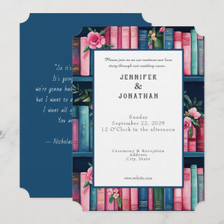 Rustic Book Lovers Print Wedding Invitation Kaart