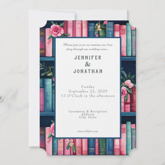 Rustic Book Lovers Print Wedding Invitation Kaart (Voorkant)